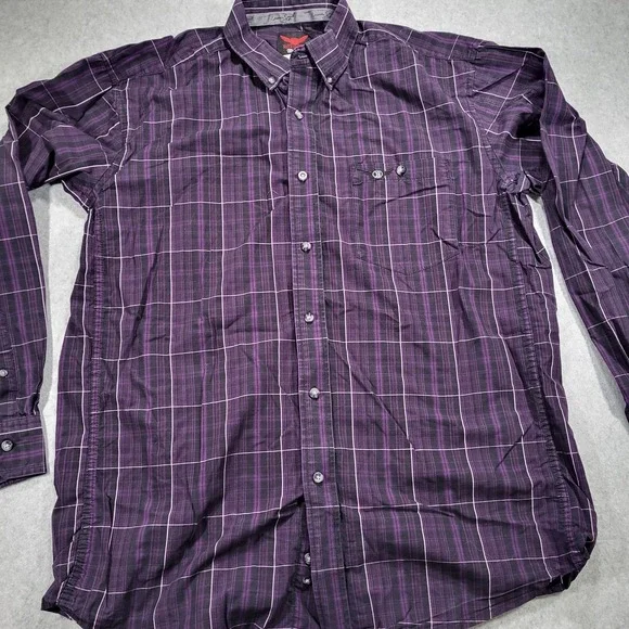 Relentless by Wrangler Long Sleeve Button Up Shirt Mens XL Purple Plaid Cool Max - Picture 4 of 9